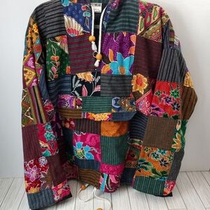 Vintage Rey Wear Patchwork Baja Boho Hippie Hoodie